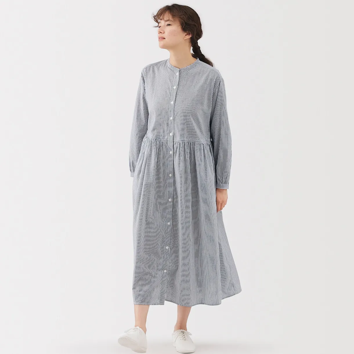 Robe chemise midi en voile de coton pour femme