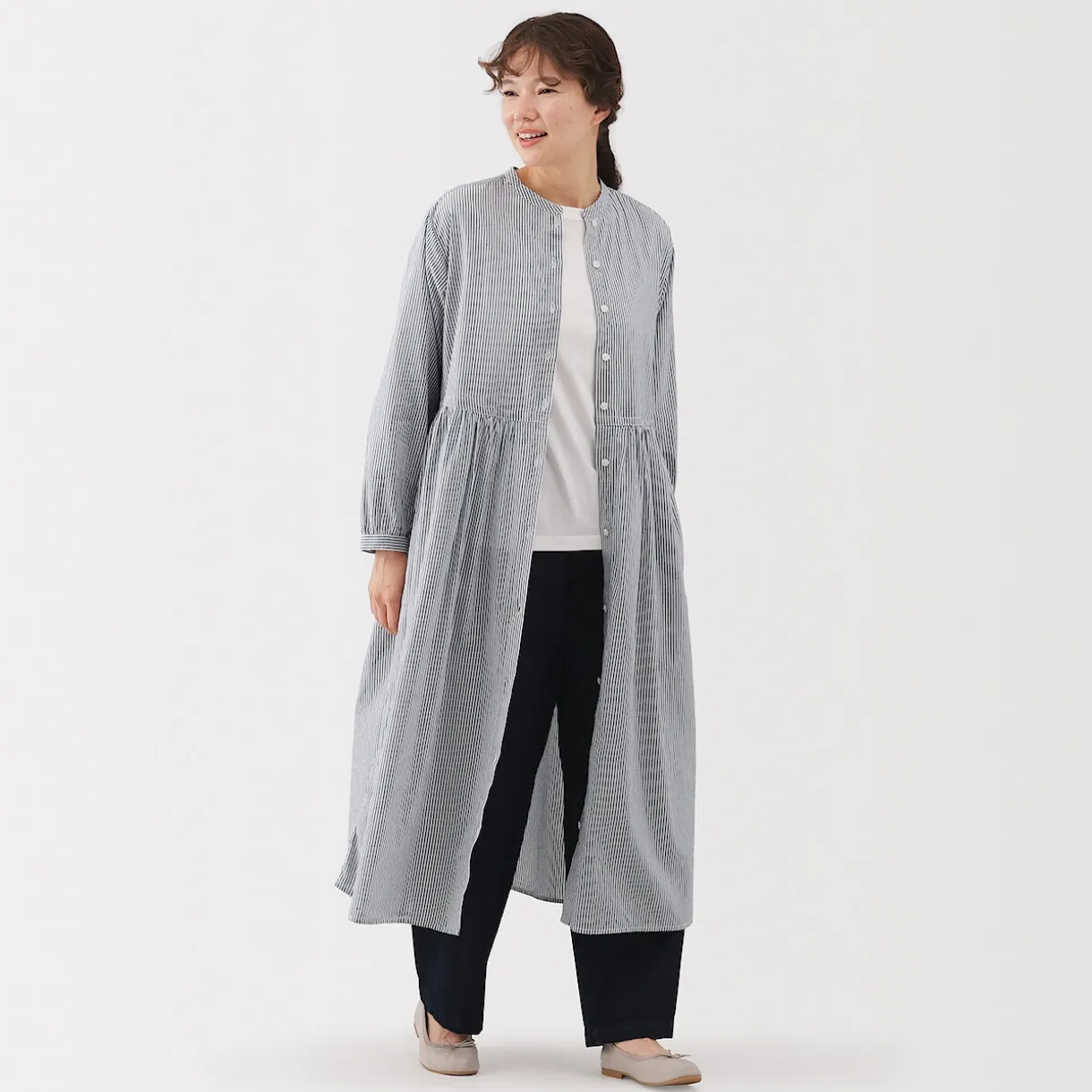 Robe chemise midi en voile de coton pour femme