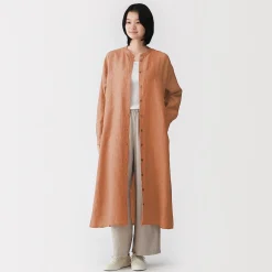 Robe-chemise à col officier en lin lavé pour femme