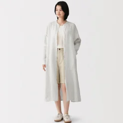 Robe-chemise à col officier en lin lavé pour femme