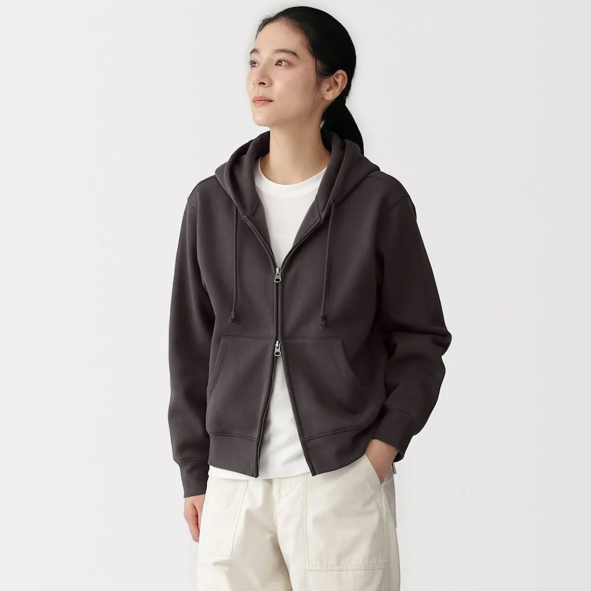 Sweat-shirt à capuche zippé en coton mélangé pour femme