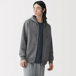 Sweatshirt zippé en coton mélangé à capuche homme