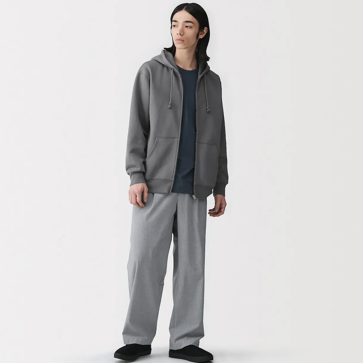 Sweatshirt zippé en coton mélangé à capuche homme