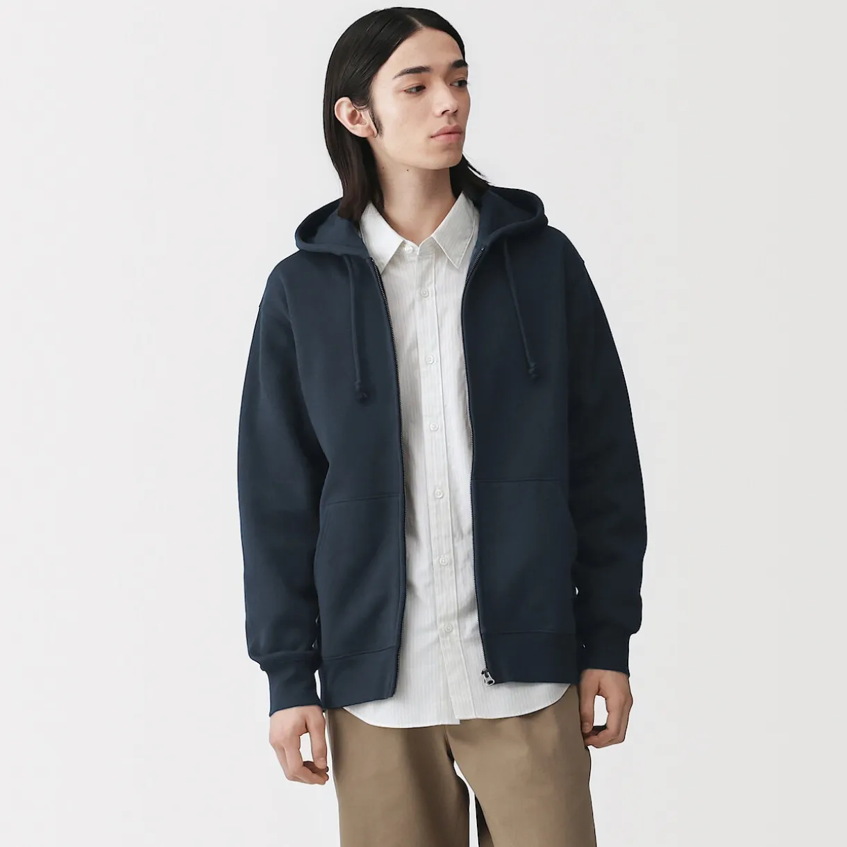 Sweatshirt zippé en coton mélangé à capuche homme