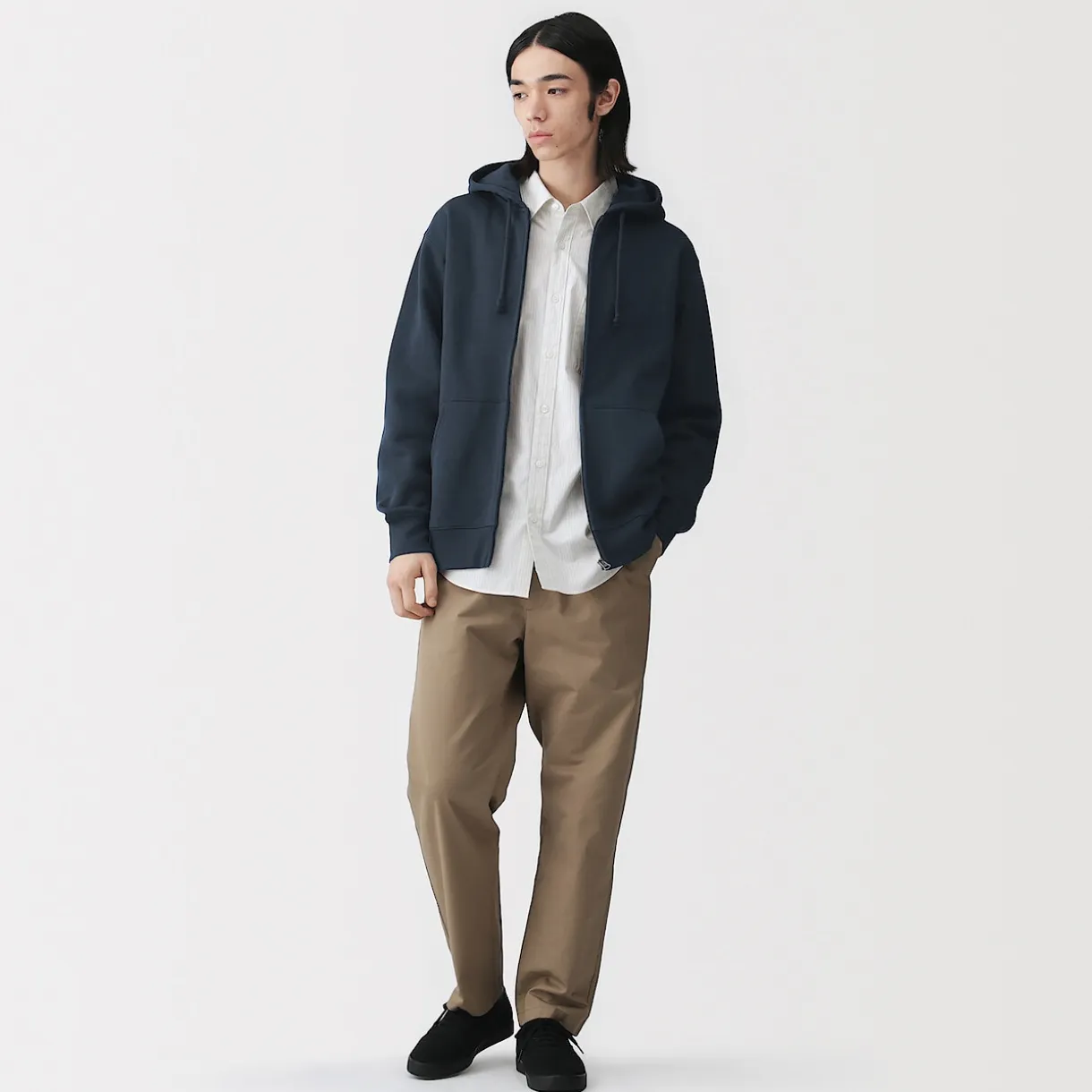Sweatshirt zippé en coton mélangé à capuche homme