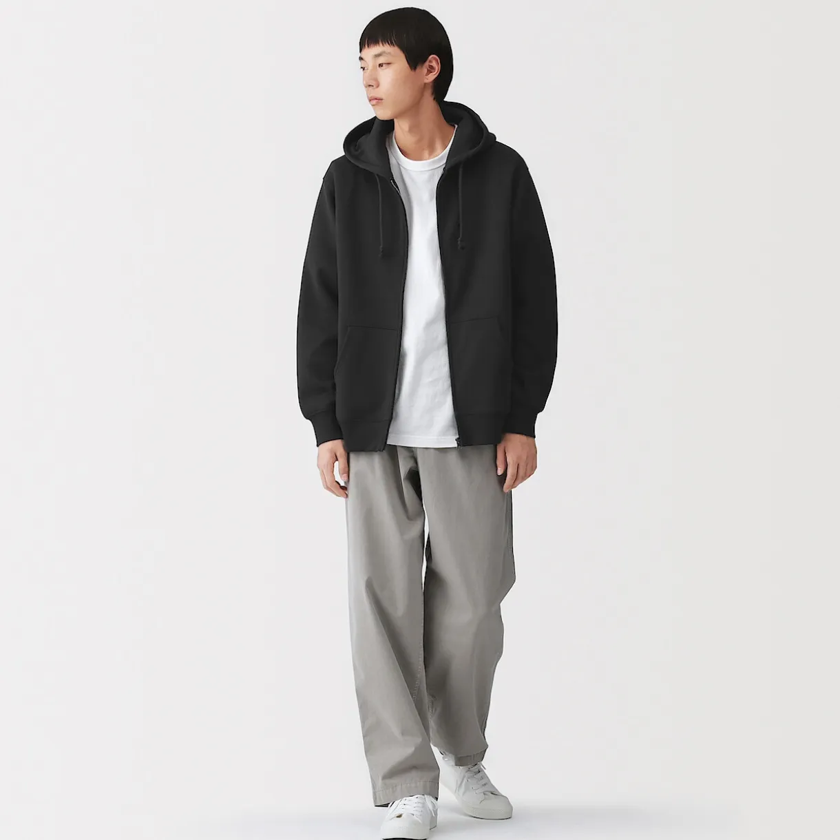 Sweatshirt zippé en coton mélangé à capuche homme