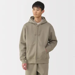 Sweatshirt zippé en coton mélangé à capuche homme