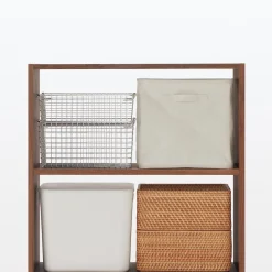 Étagère large en noyer ‐ 2 niveaux (Dont Eco‐part. 1,80 €)