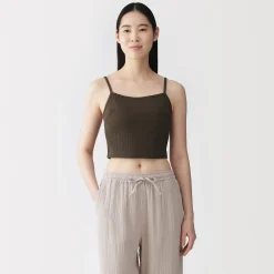 Top brassière court côtelé en coton pour femme