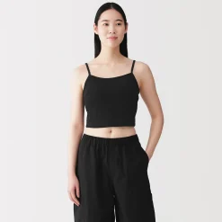 Top brassière court côtelé en coton pour femme