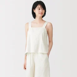 Top sans manches en double gaze à pois dobby pour femme