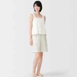 Top sans manches en double gaze à pois dobby pour femme