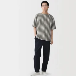 T-shirt à col bateau en coton épais délavé pour homme