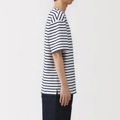 T-shirt à col bateau en coton épais délavé pour homme