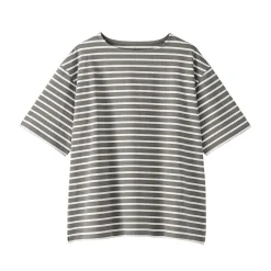 T-shirt à col bateau en coton épais délavé pour homme