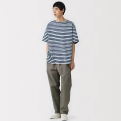 T-shirt à col bateau en coton épais délavé pour homme