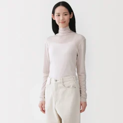 T-shirt à col roulé transparent à manches longues en mélange de lyocell pour femme