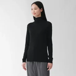 T-shirt à col roulé transparent à manches longues en mélange de lyocell pour femme