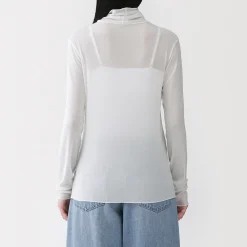T-shirt à col roulé transparent à manches longues en mélange de lyocell pour femme
