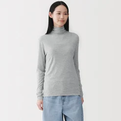 T-shirt à col roulé transparent à manches longues en mélange de lyocell pour femme