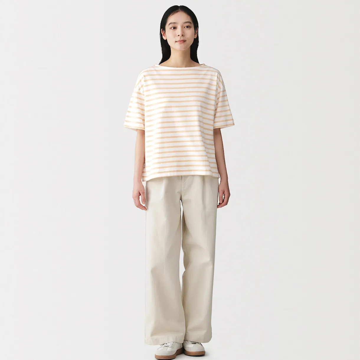 T-shirt à manches mi-longues et col bateau en coton épais pour femme