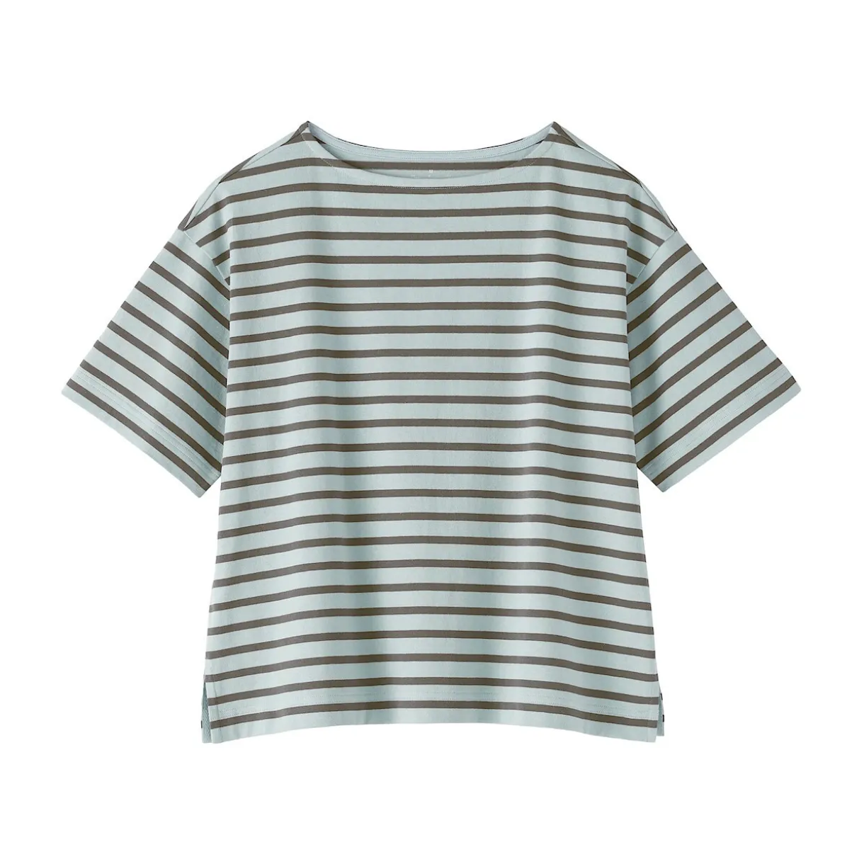 T-shirt à manches mi-longues et col bateau en coton épais pour femme
