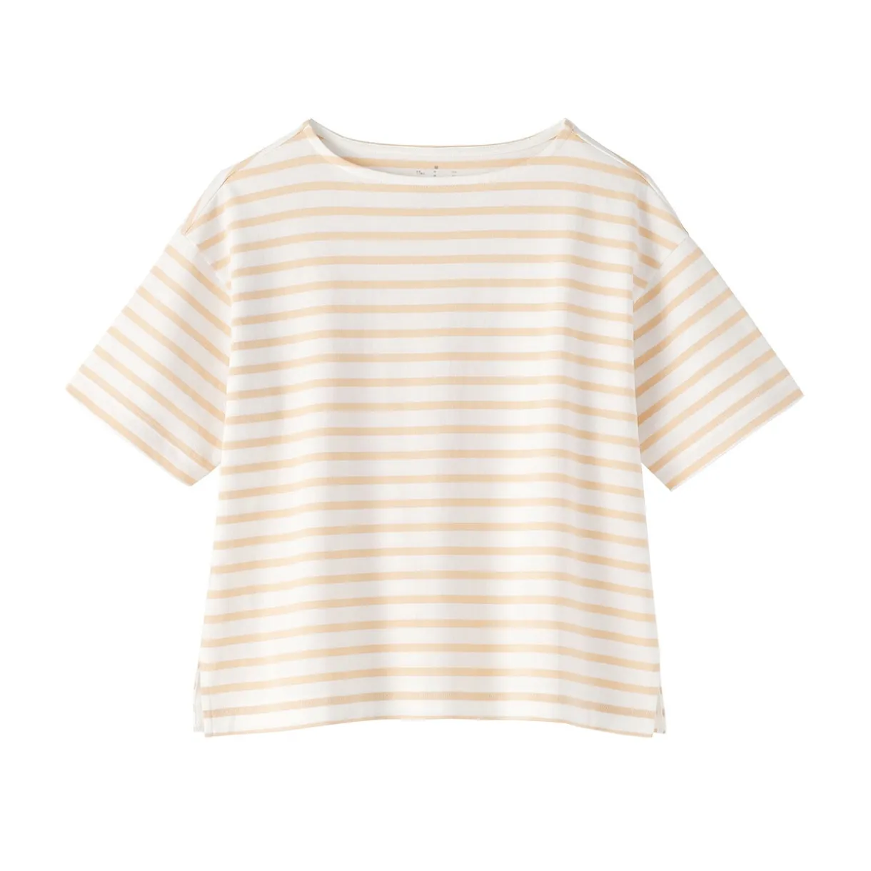 T-shirt à manches mi-longues et col bateau en coton épais pour femme