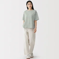 T-shirt à manches mi-longues et col bateau en coton épais pour femme