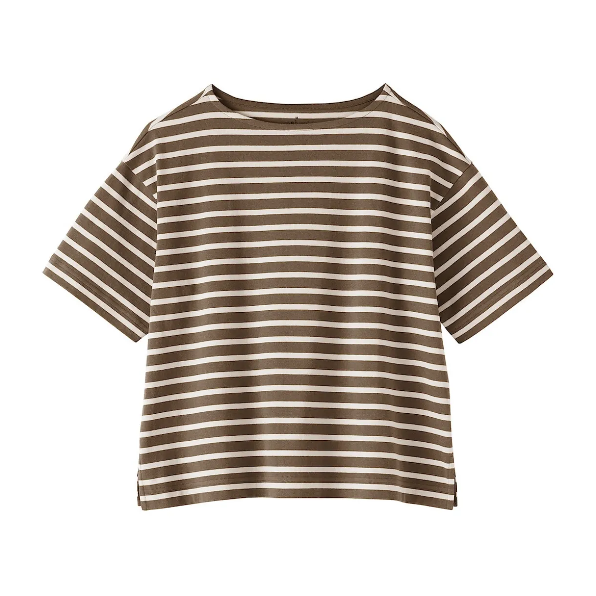 T-shirt à manches mi-longues et col bateau en coton épais pour femme