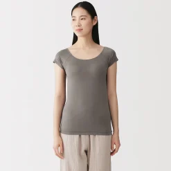 T-shirt brassière lisse en mélange lyocell à mancherons pour femme