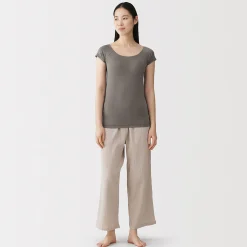 T-shirt brassière lisse en mélange lyocell à mancherons pour femme