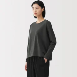 T-shirt décontracté à manches longues en jersey de coton pour femme