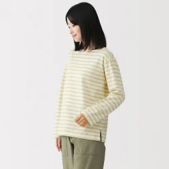 T‐shirt en coton épais manches longues col bateau pour femme