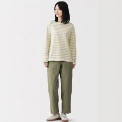T‐shirt en coton épais manches longues col bateau pour femme