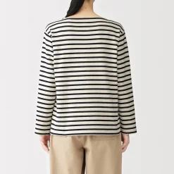 T‐shirt en coton épais manches longues col bateau pour femme