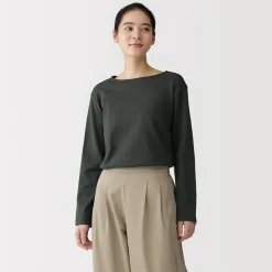 T‐shirt en coton épais manches longues col bateau pour femme