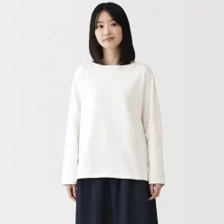 T‐shirt en coton épais manches longues col bateau pour femme