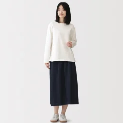 T‐shirt en coton épais manches longues col bateau pour femme