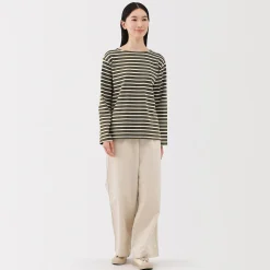 T‐shirt en coton épais manches longues col bateau pour femme