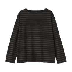 T‐shirt en coton épais manches longues col bateau pour femme