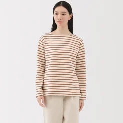 T‐shirt en coton épais manches longues col bateau pour femme
