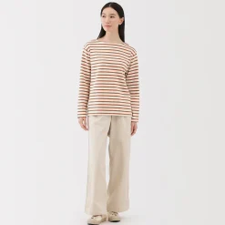 T‐shirt en coton épais manches longues col bateau pour femme