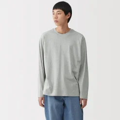 T‐shirt en jersey de coton lavé manches longues pour homme