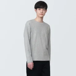 T‐shirt en jersey de coton lavé manches longues pour homme