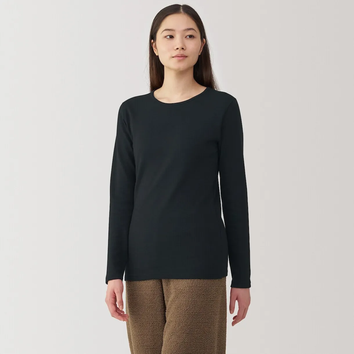 T‐shirt manches longues col rond en coton et laine chauds pour femme