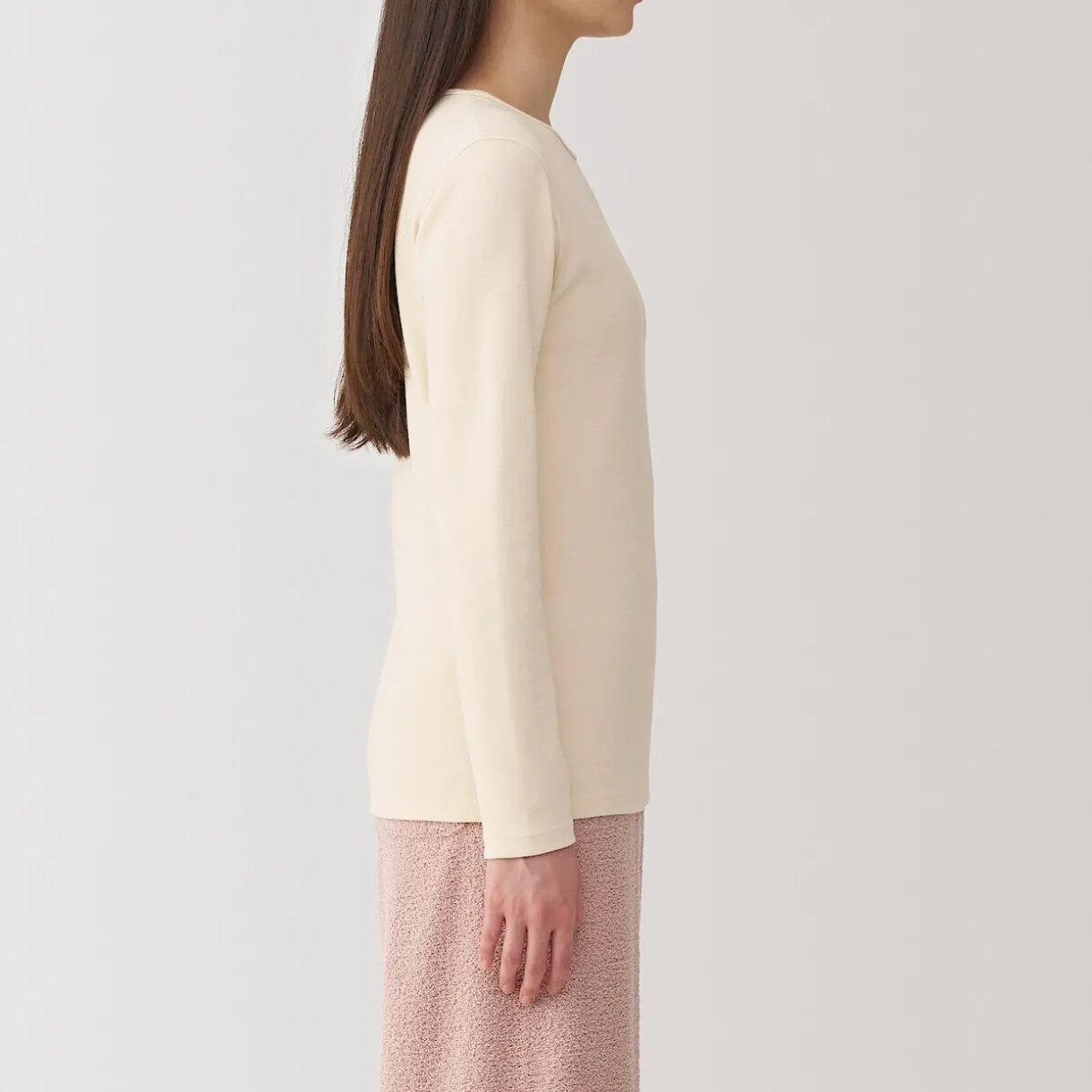 T‐shirt manches longues col rond en coton et laine chauds pour femme