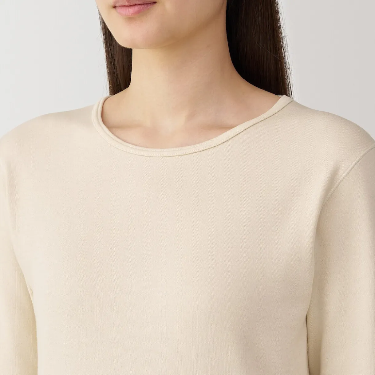 T‐shirt manches longues col rond en coton et laine chauds pour femme