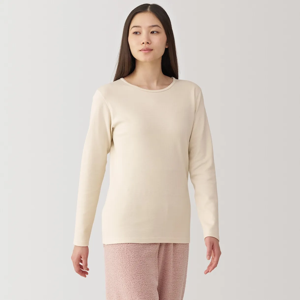 T‐shirt manches longues col rond en coton et laine chauds pour femme