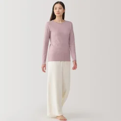 T‐shirt manches longues col rond en coton et laine chauds pour femme