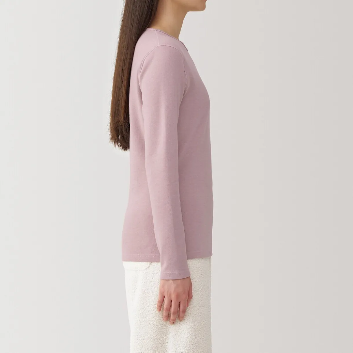 T‐shirt manches longues col rond en coton et laine chauds pour femme